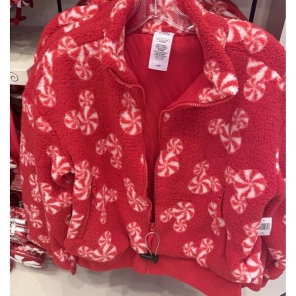 Disney Parks 2025 Christmas Peppermint Mickey Fleece Jacket Full Zip NEW - Picture 1 of 1
